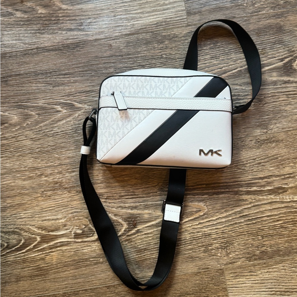 Michael Kors Unisex Cooper White Black MK logo East West Utility Crossbody Bag